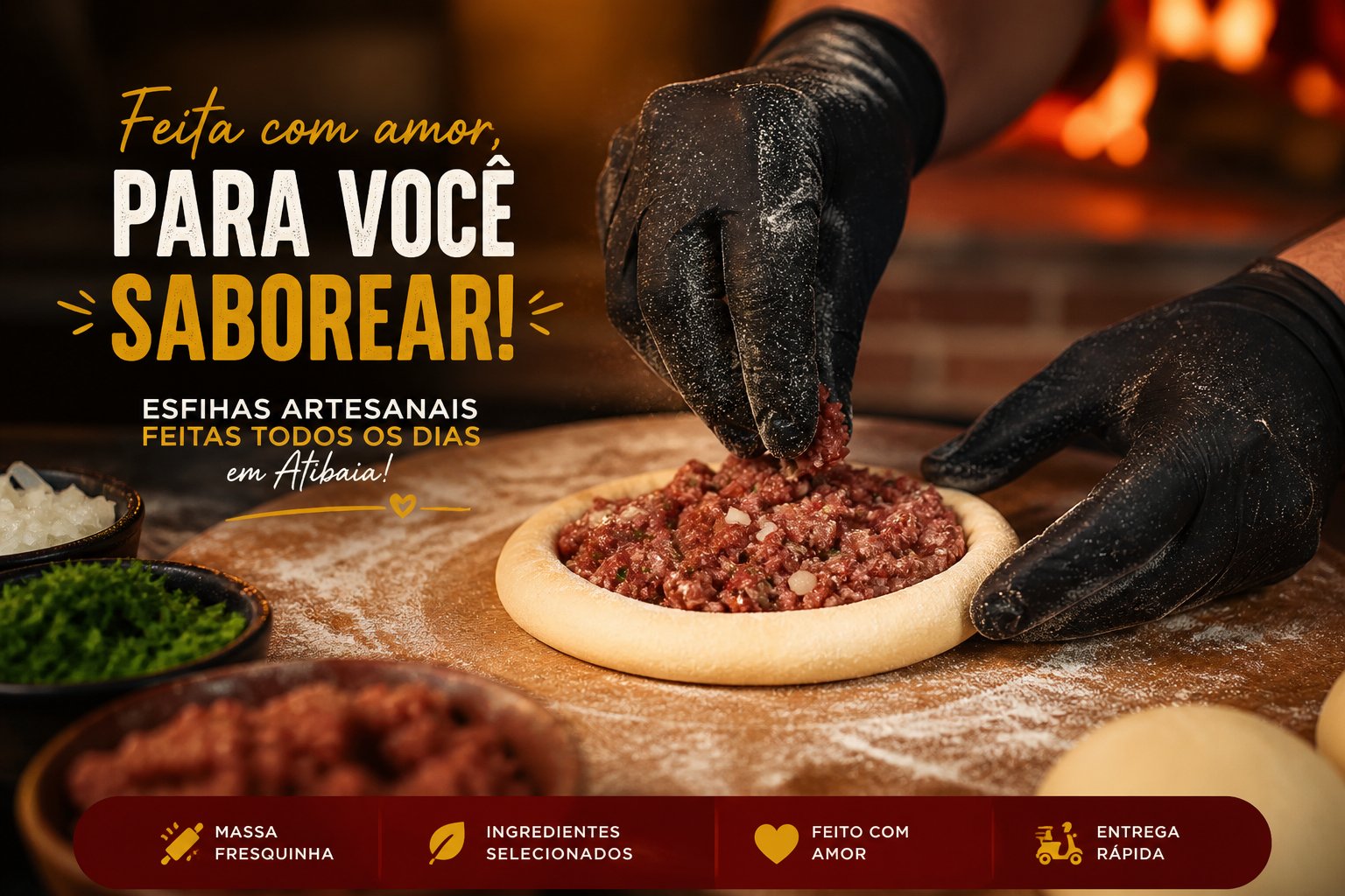 Esfiha artesanal sendo preparada